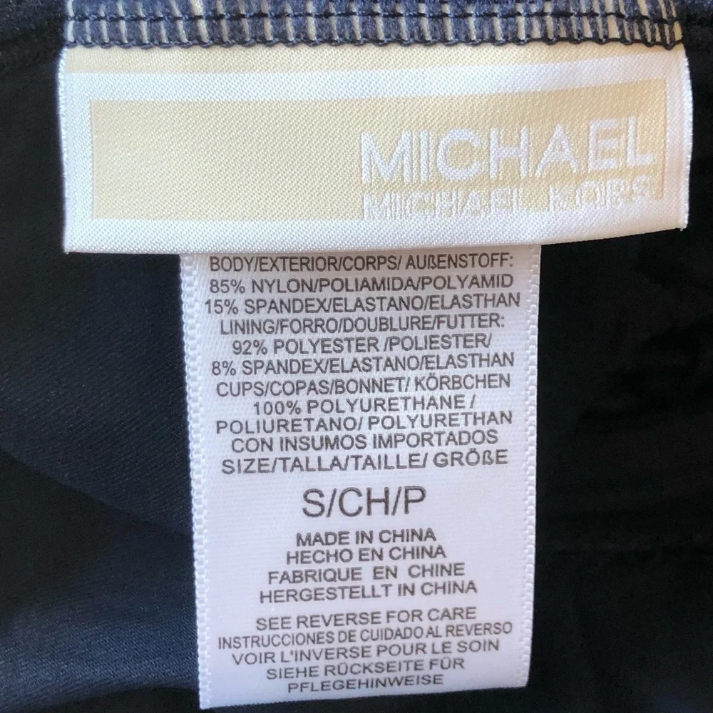 Michael Kors Gold Chain High Neck Flowy Tankini Top Blue Size Small
